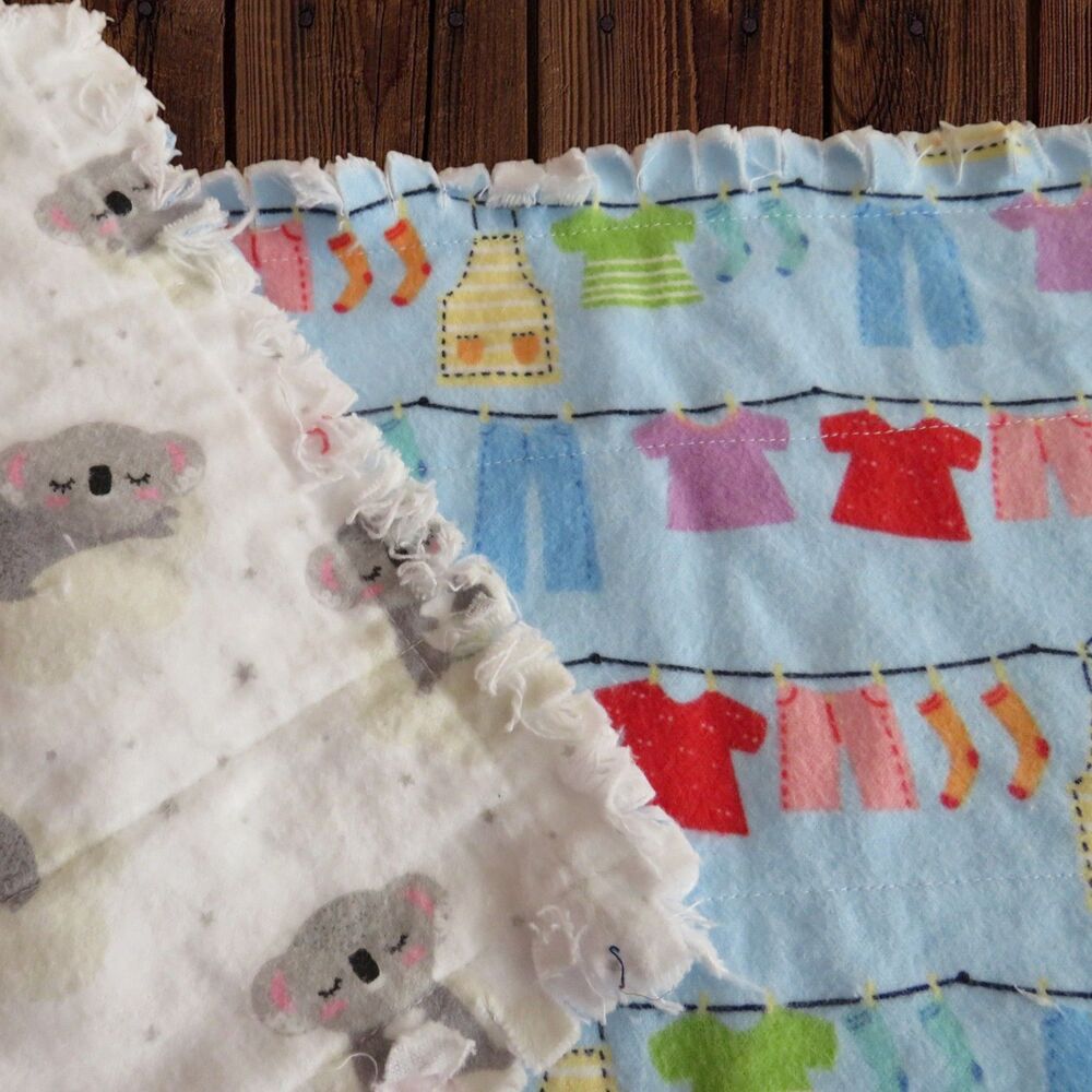 Burp Cloth, Flannel Rag Quilt Style, Reversible Clothesline Laundry, Koala Bears